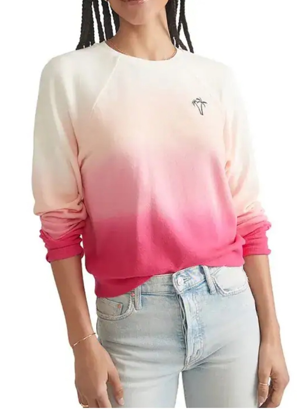 MARINE LAYER Dip Dye Raglan Sweatshirt Pink Ombré Size XL
